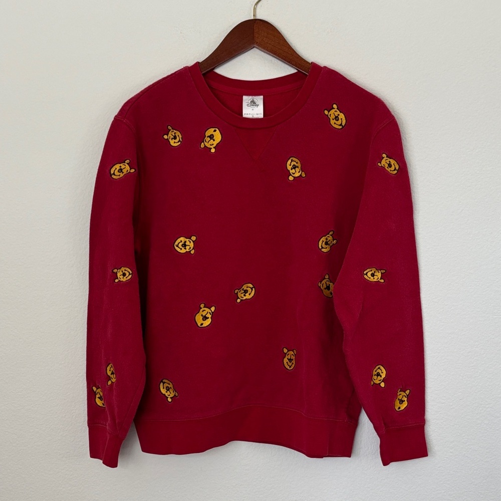 Disney Winnie the Pooh Red Character Embroidery Crew Neck Sweatshirt